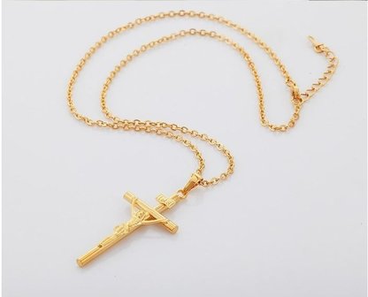 Choker Ketting 18K Real Gold Plated Bedels INRI Cross Kettingen Dames / Heren 
